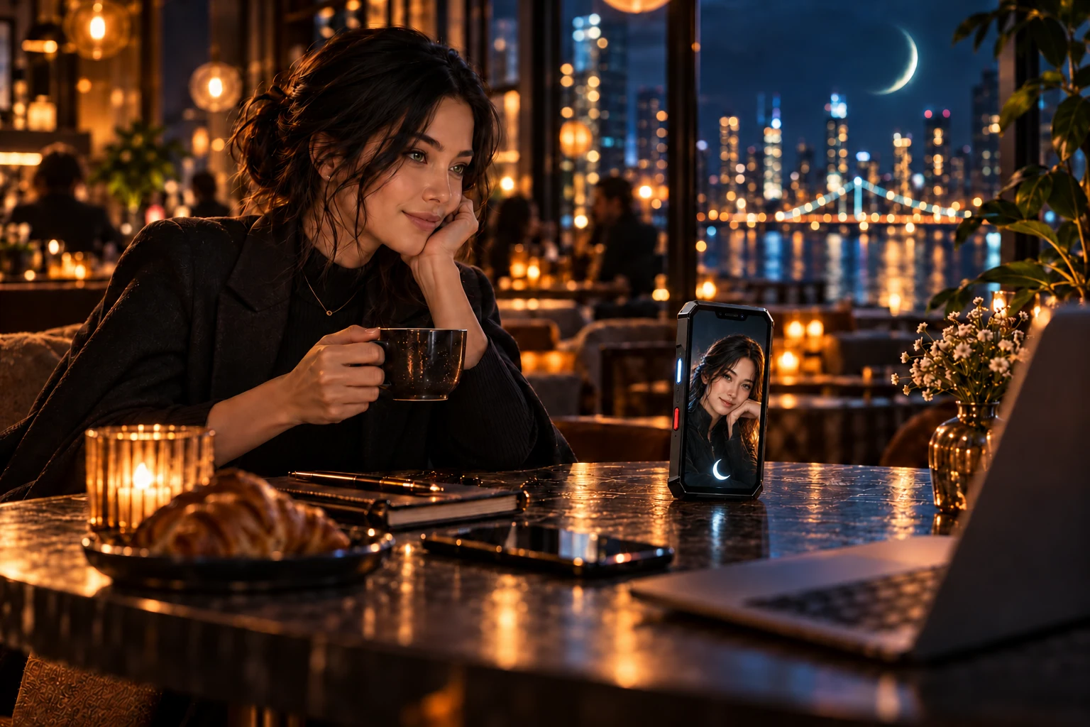 An entrepreneur checking in with their Eclipse agent while working away from the office